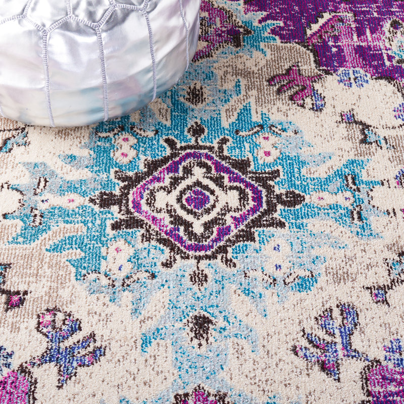 Turkish outlet machine made Floreat Power Loom Blue/White Rug from wayfair